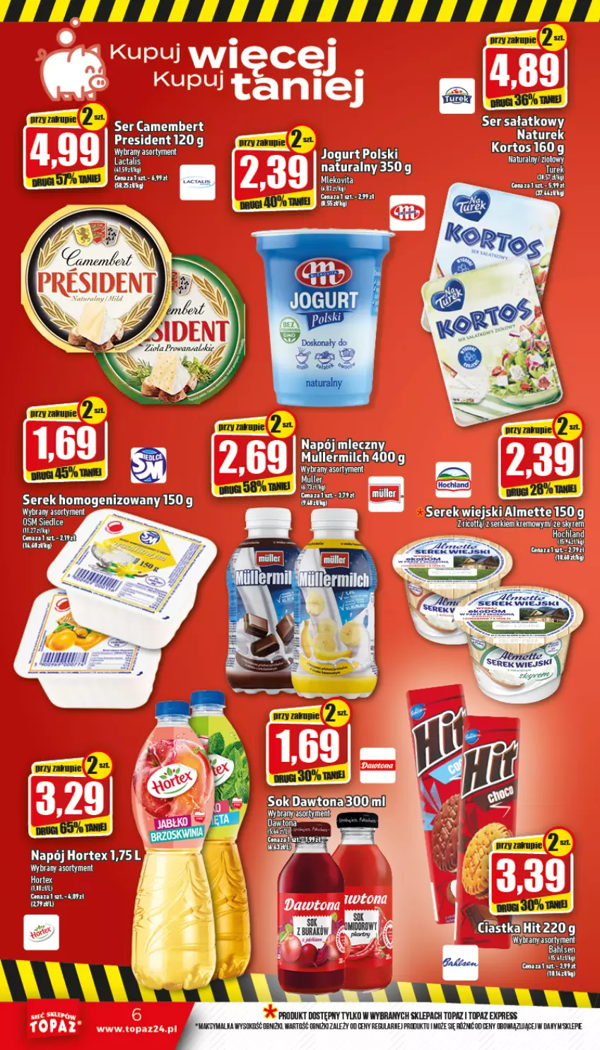 Gazetka promocyjna Topaz - Gazetka - ważna 27.10 do 02.11.2022 - strona 6 - produkty: Jogurt, Ser, Serek, Serek wiejski, Sok