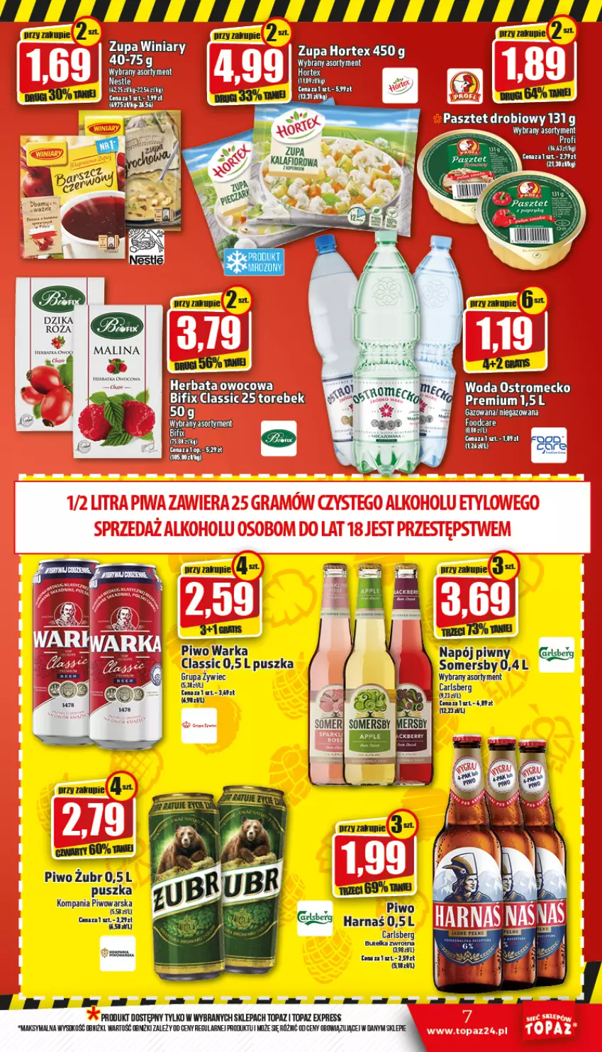 Gazetka promocyjna Topaz - Gazetka - ważna 27.10 do 02.11.2022 - strona 7 - produkty: Carlsberg, Harnaś, Napój, Piwo, Top, Warka, Woda