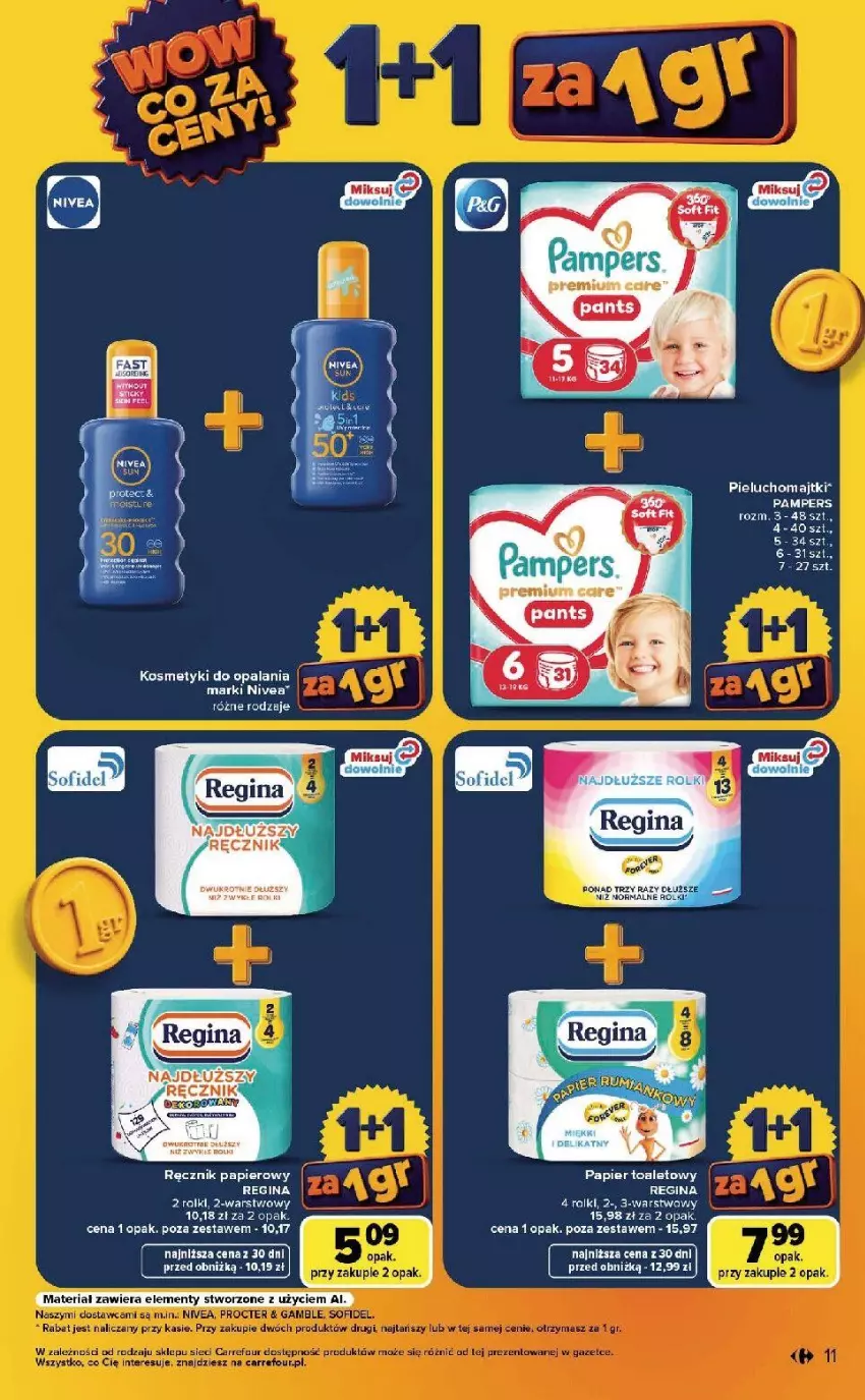 Gazetka promocyjna Carrefour - Gazetka Carrefour, Market WOW co za ceny! - ważna 10.08 do 14.08.2026 - strona 11 - produkty: Fa, Gin, Majtki, Nivea, Papier, Papier toaletowy, Pieluchomajtki, Ręcznik, Rolki