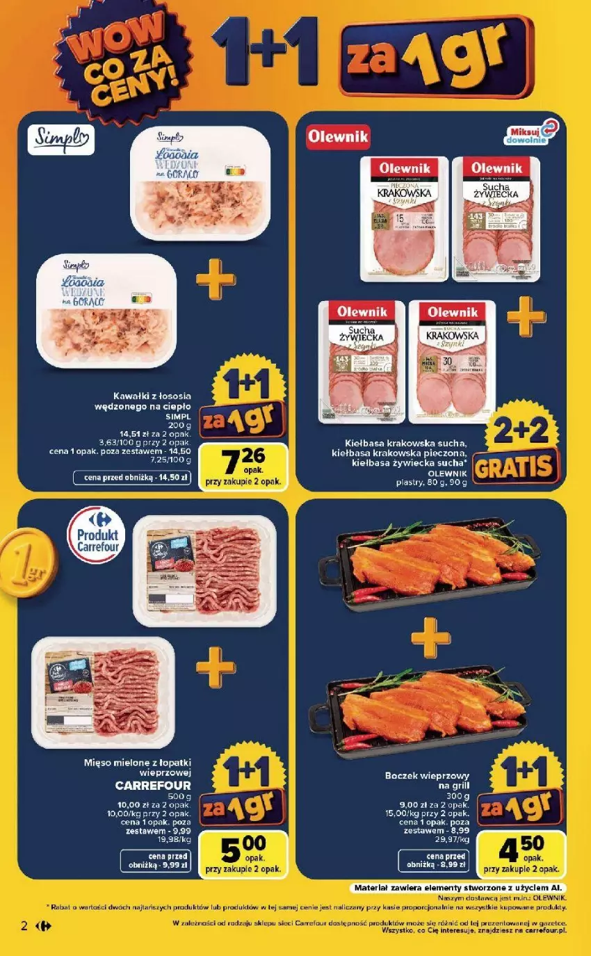 Gazetka promocyjna Carrefour - Gazetka Carrefour, Market WOW co za ceny! - ważna 10.08 do 14.08.2026 - strona 2 - produkty: Boczek, Boczek wieprzowy, Fa, Kawa, Kiełbasa, Kiełbasa krakowska, Mięso, Mięso mielone, Olewnik, Piec, Sos