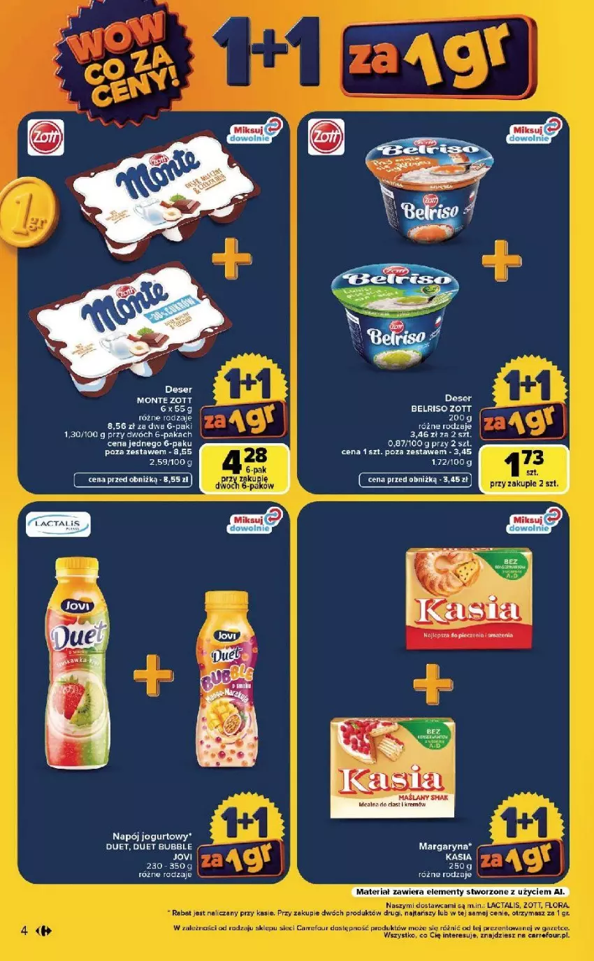 Gazetka promocyjna Carrefour - Gazetka Carrefour, Market WOW co za ceny! - ważna 10.08 do 14.08.2026 - strona 4 - produkty: Flora, Jogurt, Margaryna, Monte, Napój, Napój jogurtowy, Por, Zott