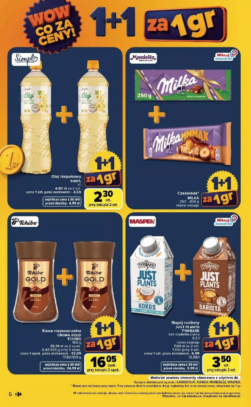 Gazetka promocyjna Carrefour - Gazetka Carrefour, Market WOW co za ceny! - ważna 10.08 do 14.08.2026 - strona 6 - produkty: BIC, Fa, Kawa, Kawa rozpuszczalna, Milka, Napój, Napój roślinny, Olej, Olej rzepakowy, Sejf, Tchibo, Tymbark