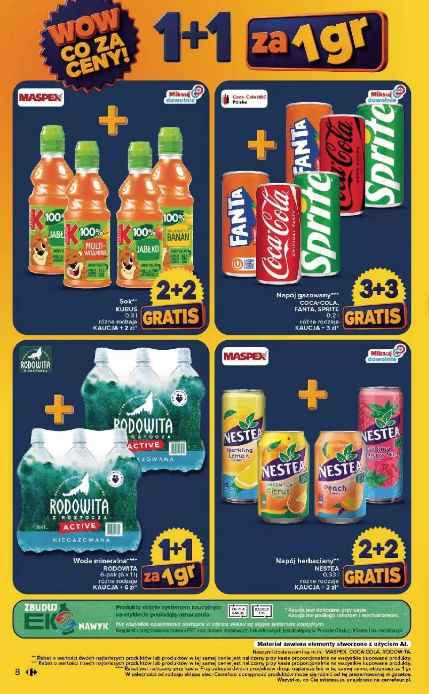 Gazetka promocyjna Carrefour - Gazetka Carrefour, Market WOW co za ceny! - ważna 10.08 do 14.08.2026 - strona 8 - produkty: Coca-Cola, Fa, Fanta, Jaja, Liczi, Napój, Napój gazowany, Nestea, Por, Sprite, Woda, Woda mineralna