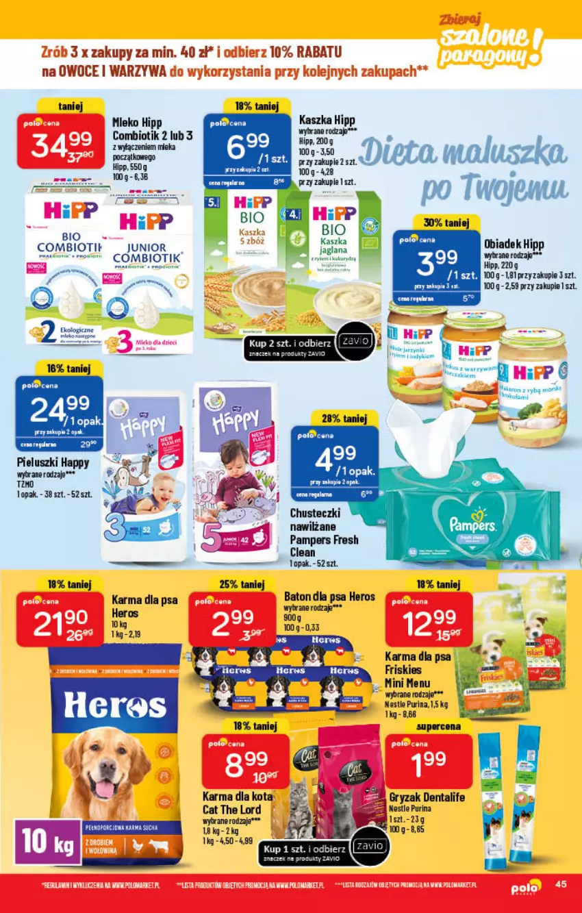 Gazetka promocyjna PoloMarket - Gazetka pomocyjna - ważna 02.03 do 08.03.2022 - strona 45 - produkty: Chusteczki, Friskies, HiPP, Mleko, Pampers, Pur, Purina, Warzywa