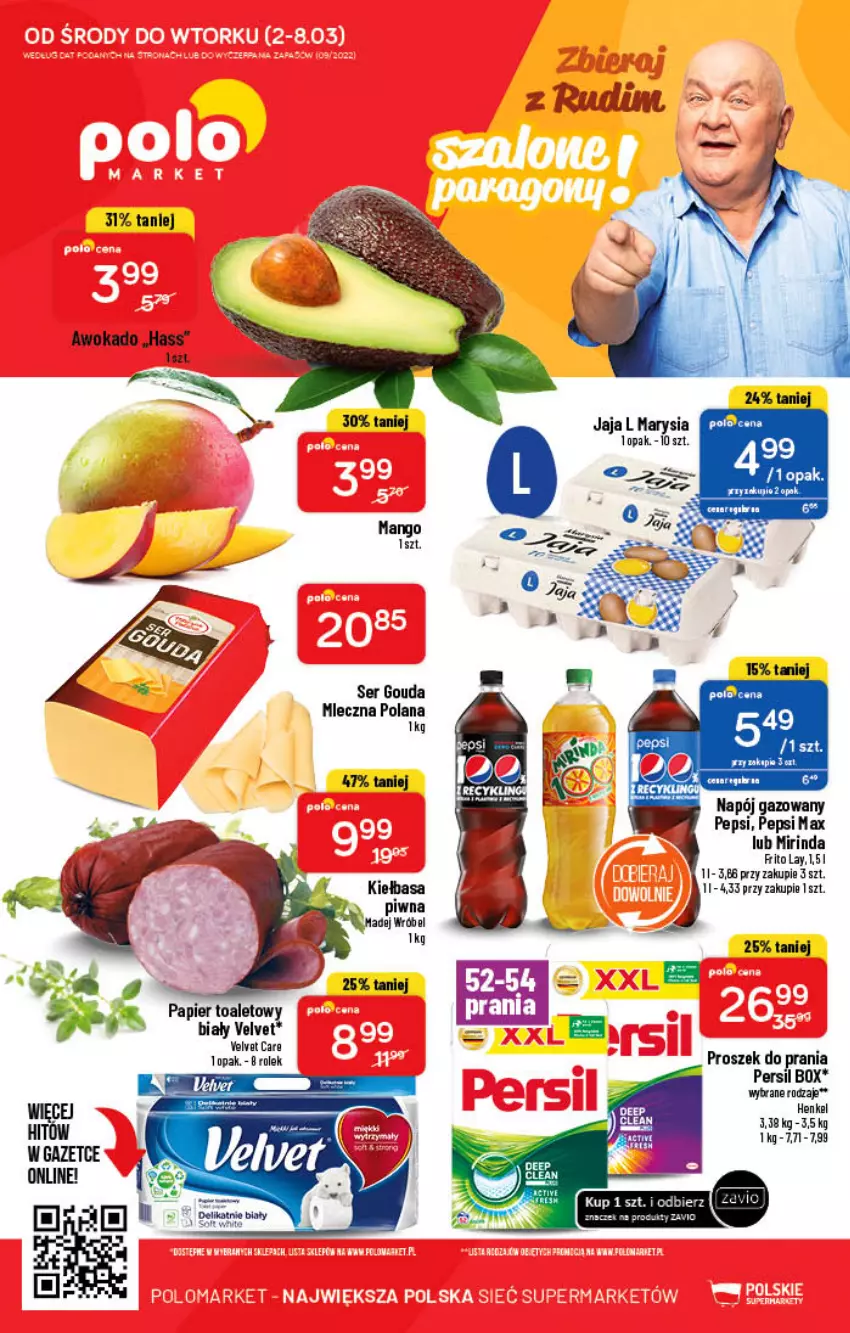 Gazetka promocyjna PoloMarket - Gazetka pomocyjna - ważna 02.03 do 08.03.2022 - strona 52 - produkty: Gouda, LANA, Mirinda, Napój, Napój gazowany, Pepsi, Pepsi max, Persil, Proszek do prania, Ser, Velvet