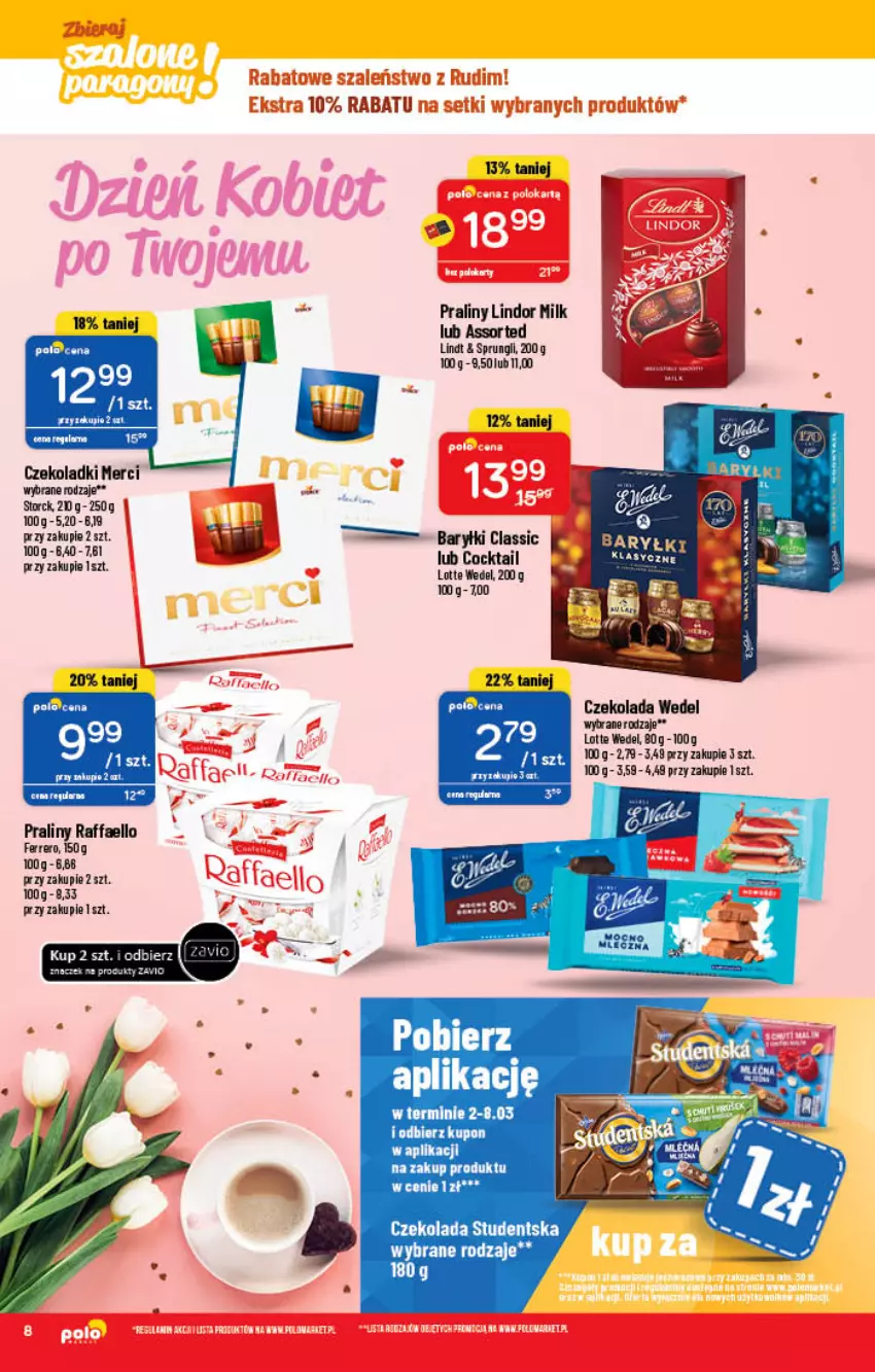 Gazetka promocyjna PoloMarket - Gazetka pomocyjna - ważna 02.03 do 08.03.2022 - strona 8 - produkty: Baryłki, Czekolada, Fa, Ferrero, Lindor, Lindt, Merci, Praliny, Raffaello