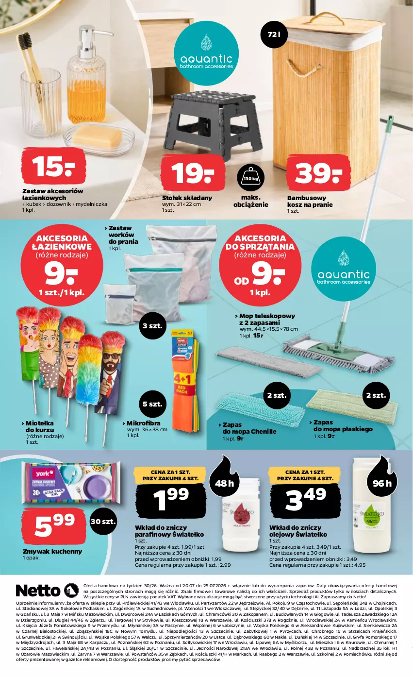 Gazetka promocyjna Netto - Od Poniedziałku - ważna 20.07 do 25.07.2026 - strona 3 - produkty: Dozownik, Fa, Gry, Karp, Kosz, Kubek, Kujawski, Mop, Mydelniczka, Olej, Podlaski, Sok, Stock, Stołek, Teleskop, Top, Wino, Znicz