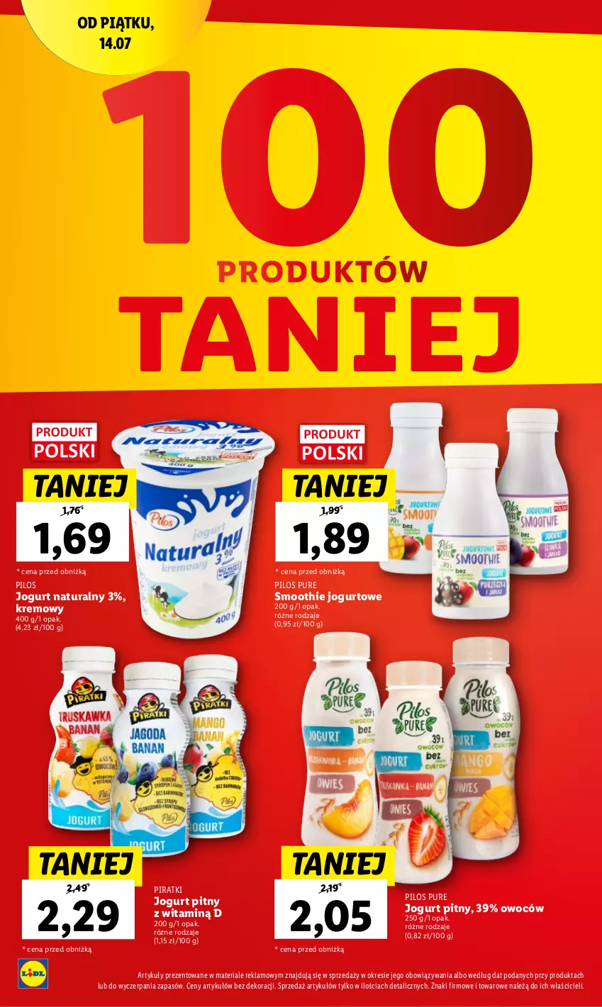 Gazetka promocyjna Lidl - GAZETKA - ważna 20.07 do 22.07.2023 - strona 28 - produkty: Jogurt, Jogurt naturalny, Jogurt pitny, Pilos, Pur, Smoothie