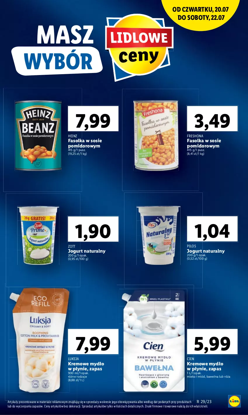 Gazetka promocyjna Lidl - GAZETKA - ważna 20.07 do 22.07.2023 - strona 51 - produkty: Fa, Heinz, Jogurt, Jogurt naturalny, Luksja, Miód, Mleko, Mydło, Mydło w płynie, Pilos, Róża, Sos, Wełna, Zott