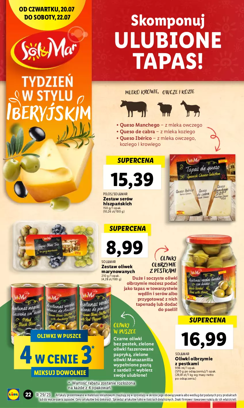 Gazetka promocyjna Lidl - GAZETKA - ważna 20.07 do 22.07.2023 - strona 62 - produkty: Fa, Mleko, Oliwki, Pilos, Ser, Stek