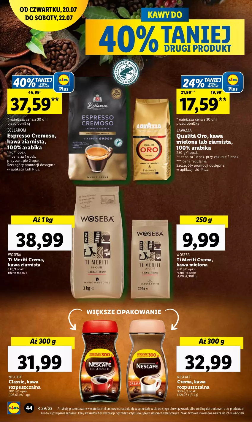 Gazetka promocyjna Lidl - GAZETKA - ważna 20.07 do 22.07.2023 - strona 86 - produkty: Bell, Bella, Kawa, Kawa mielona, Kawa rozpuszczalna, Kawa ziarnista, Lavazza, Nescafé, Woseba