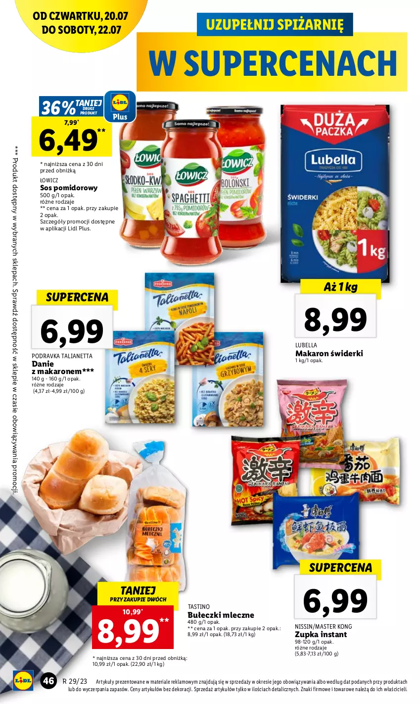 Gazetka promocyjna Lidl - GAZETKA - ważna 20.07 do 22.07.2023 - strona 88 - produkty: Bell, Bella, Bułeczki, Bułeczki mleczne, Lubella, Makaron, Podravka, Sos, Sos pomidorowy