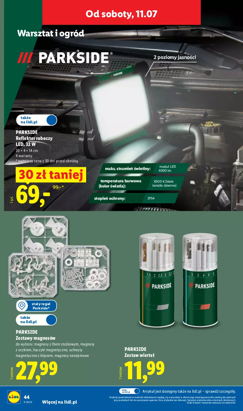 Gazetka promocyjna Lidl - Katalog ważny od 6.07 - ważna 06.07 do 11.07.2026 - strona 54 - produkty: Haczyk, Ogród, Parkside, Reflektor, Reflektor roboczy LED, Regał, Rum, Top, Uchwyty, Zestaw wierteł
