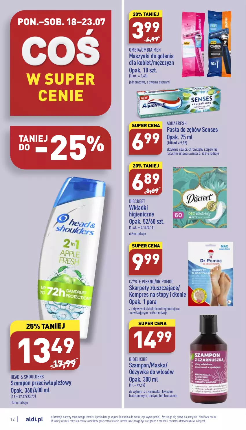 Gazetka promocyjna Aldi - Katalog spożywczy - ważna 18.07 do 23.07.2022 - strona 12 - produkty: Aquafresh, Discreet, Karp, Maska, Odżywka, Pasta do zębów, Senses, Szampon, Top, Wkładki