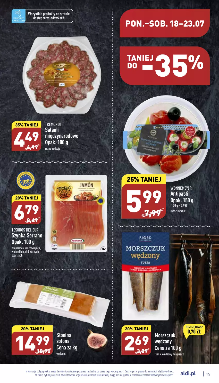 Gazetka promocyjna Aldi - Katalog spożywczy - ważna 18.07 do 23.07.2022 - strona 15 - produkty: Lodówka, Salami, Ser, Szynka, Tusz