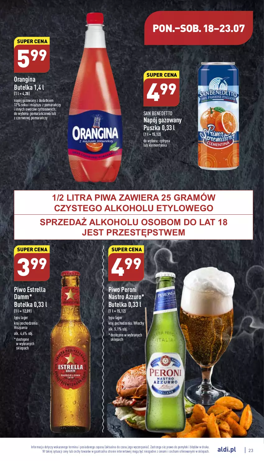 Gazetka promocyjna Aldi - Katalog spożywczy - ważna 18.07 do 23.07.2022 - strona 23 - produkty: Gin, Gra, Napój, Napój gazowany, Piwa, Piwo, Sok