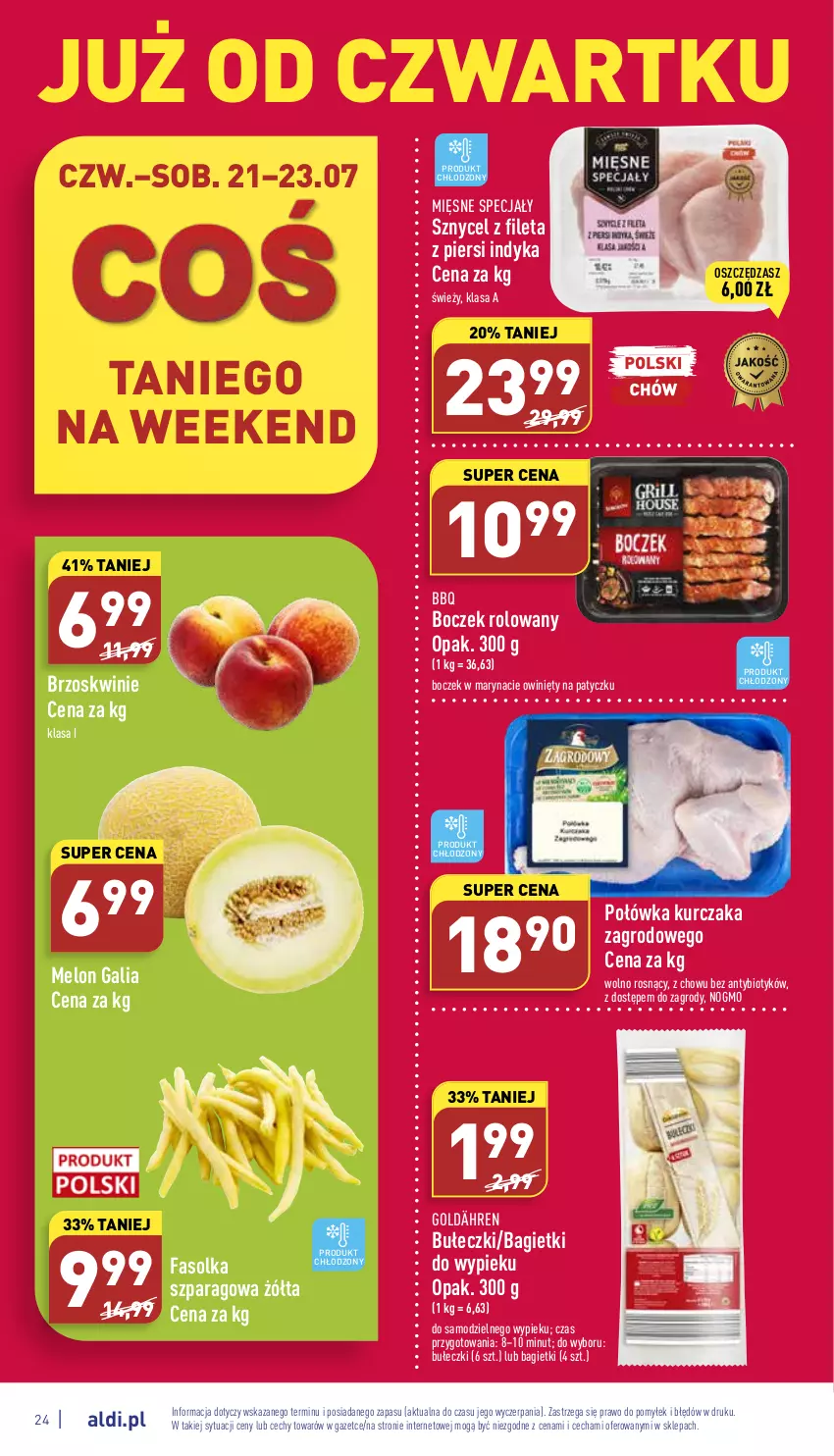 Gazetka promocyjna Aldi - Katalog spożywczy - ważna 18.07 do 23.07.2022 - strona 24 - produkty: Boczek, Brzoskwinie, Bułeczki, Fa, Kurczak, Melon, Mięsne specjały