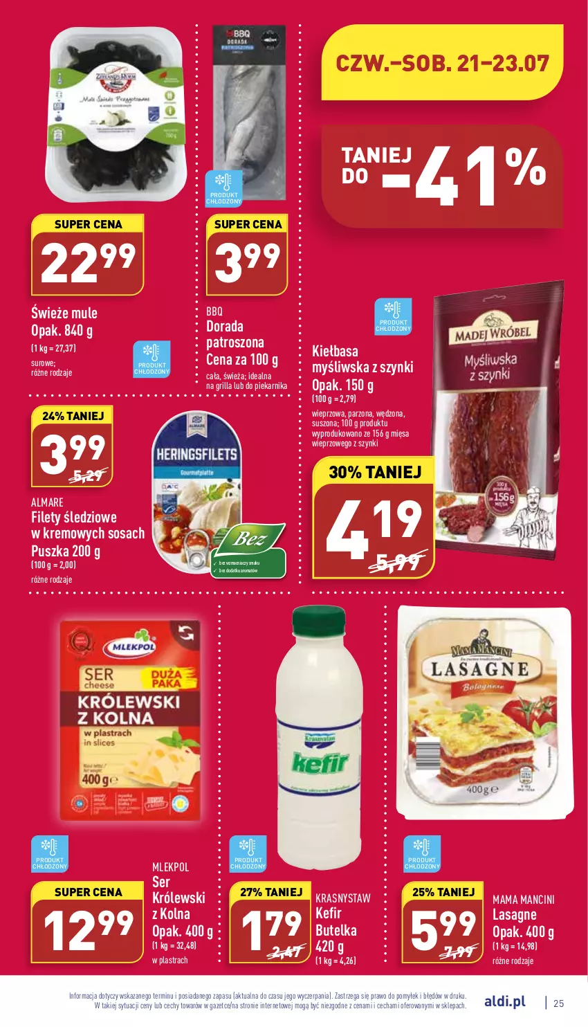 Gazetka promocyjna Aldi - Katalog spożywczy - ważna 18.07 do 23.07.2022 - strona 25 - produkty: Grill, Kefir, Kiełbasa, Królewski, Lasagne, Mule, Piekarnik, Ser, Sos