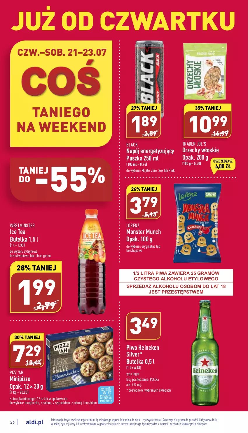 Gazetka promocyjna Aldi - Katalog spożywczy - ważna 18.07 do 23.07.2022 - strona 26 - produkty: Gin, Gra, Heineken, Ice tea, Ketchup, Lack, Lorenz, Monster Munch, Napój, Orzechy włoskie, Piec, Piwa, Piwo, Salami, Szpinak