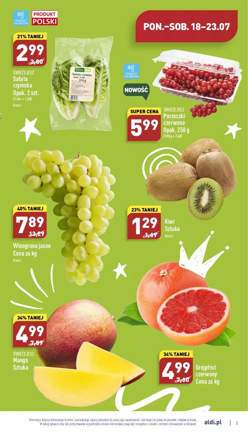 Gazetka promocyjna Aldi - Katalog spożywczy - ważna 18.07 do 23.07.2022 - strona 3 - produkty: Grejpfrut, Kiwi, Mango, Por, Porzeczki czerwone, Sałat, Wino, Winogrona