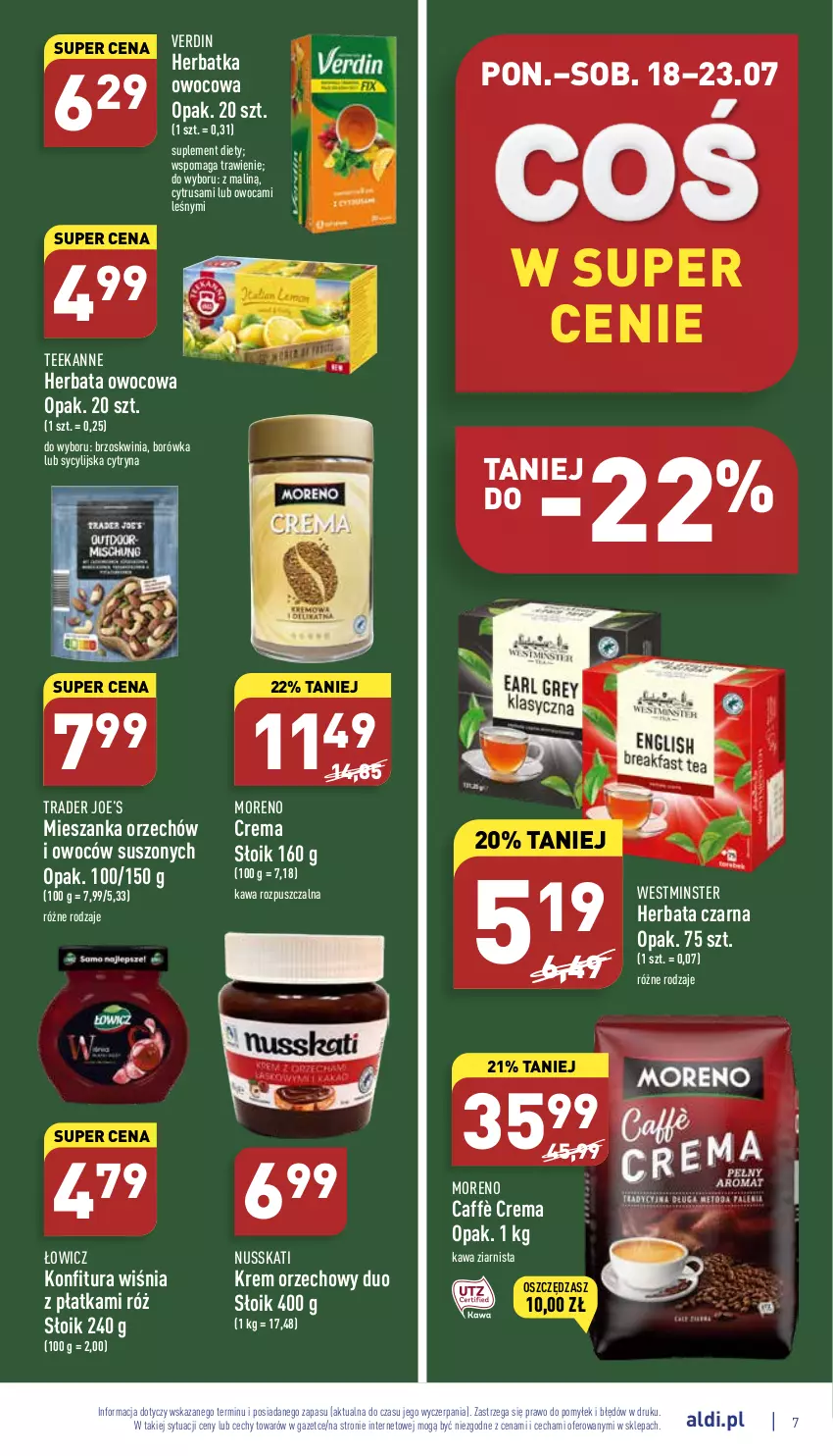 Gazetka promocyjna Aldi - Katalog spożywczy - ważna 18.07 do 23.07.2022 - strona 7 - produkty: Borówka, Herbata, Herbata czarna, Herbata owocowa, Kawa, Kawa rozpuszczalna, Kawa ziarnista, Konfitura, Krem orzechowy, Suplement diety, Teekanne