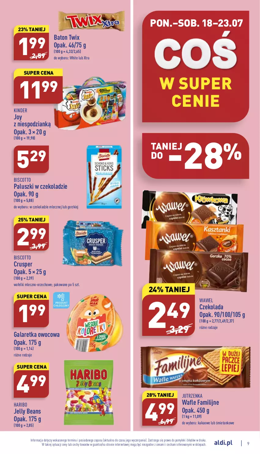 Gazetka promocyjna Aldi - Katalog spożywczy - ważna 18.07 do 23.07.2022 - strona 9 - produkty: Baton, Czekolada, Fa, Gala, Galaretka, Haribo, Jelly beans, Jutrzenka, Kakao, Kinder, Twix, Wafle, Wawel