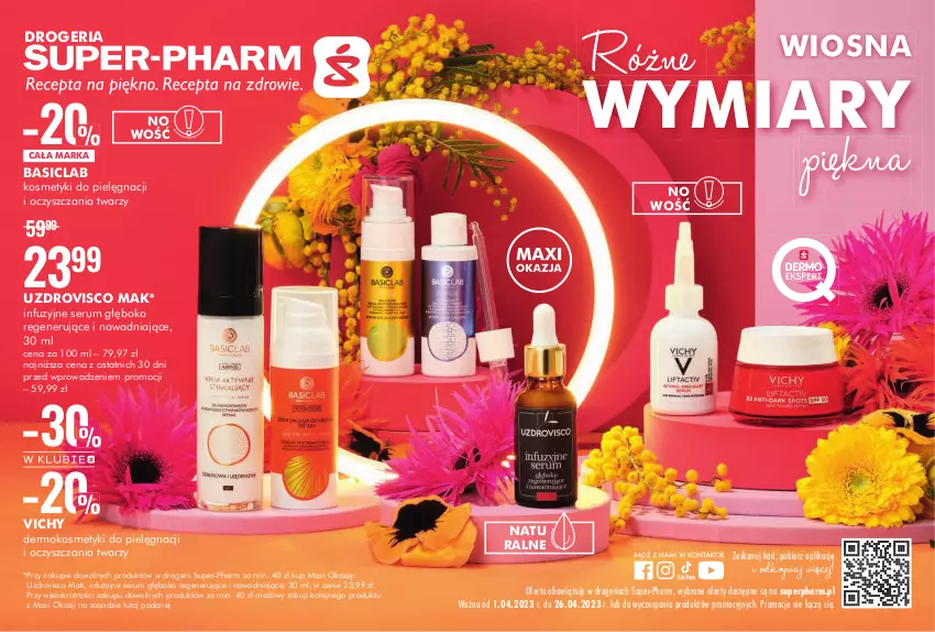 Gazetka promocyjna Super Pharm - Gazetka - ważna 01.04 do 26.04.2023 - strona 1 - produkty: Basiclab, Kosmetyki do pielęgnacji, Olej, Rum, Ser, Serum, Vichy