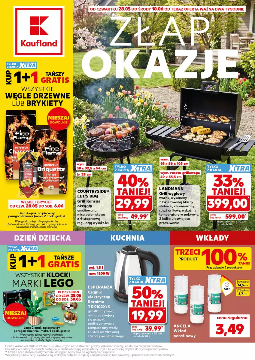 Gazetka promocyjna Kaufland - Kaufland - ważna 28.05 do 10.06.2026 - strona 1 - produkty: Brykiety, Gra, Grill, Klocki, Koc, Lakier, LEGO, Palenisko, Por, Tera, Top, Wózek