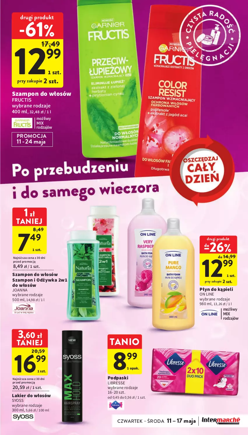 Gazetka promocyjna Intermarche - Gazetka Intermarche - ważna 11.05 do 17.05.2023 - strona 35 - produkty: Fructis, Joanna, Lakier, Lakier do włosów, Odżywka, Płyn do kąpieli, Podpaski, Syoss, Szampon