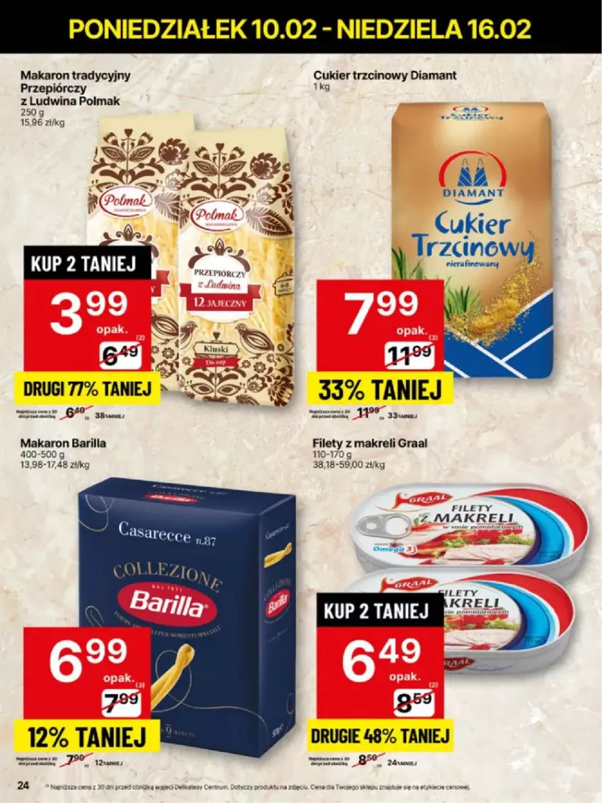 Gazetka promocyjna Delikatesy Centrum - ważna 10.02 do 16.02.2025 - strona 17 - produkty: Barilla, Cukier, Cukier trzcinowy, Diamant, Gra, Graal, Makaron, Olma, Rum