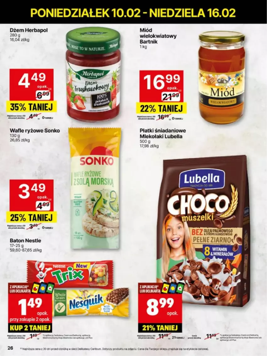 Gazetka promocyjna Delikatesy Centrum - ważna 10.02 do 16.02.2025 - strona 19 - produkty: Baton, Bell, Bella, Danio, Dżem, Fa, Herbapol, Lubella, Miód, Olej, Rum, Ryż, Sonko, Syrop, Wafle