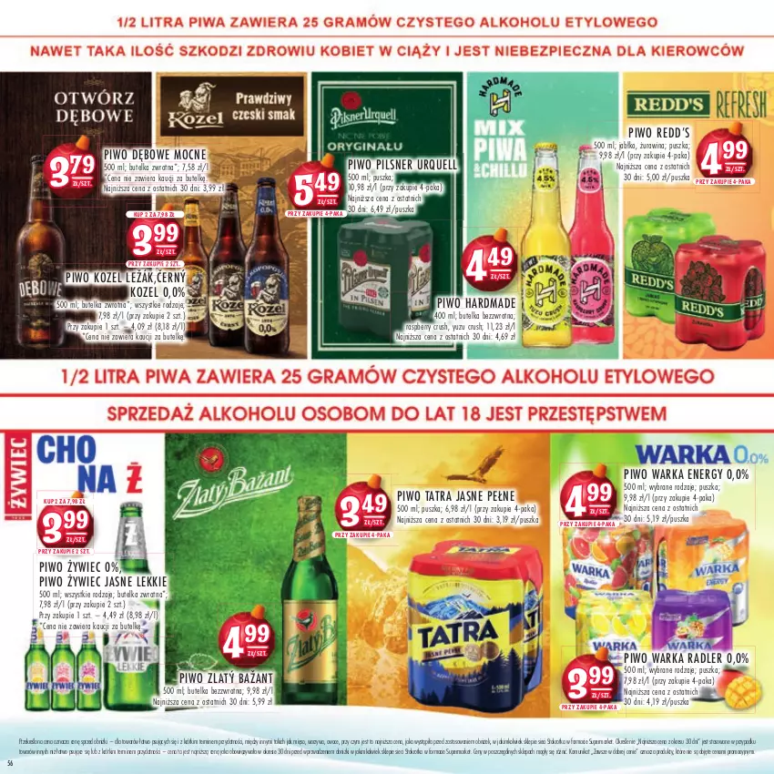 Gazetka promocyjna Stokrotka - Katalog Mikołajkowy - ważna 16.11 do 06.12.2023 - strona 56 - produkty: Kozel, Mięso, Owoce, Pilsner Urquell, Piwo, Radler, Tatra, Warka, Warzywa