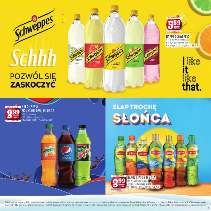 Gazetka promocyjna Stokrotka - Katalog Mikołajkowy - ważna 16.11 do 06.12.2023 - strona 59 - produkty: Ice tea, Lipton, Mięso, Mirinda, Napój, Owoce, Pepsi, Schweppes, Warzywa