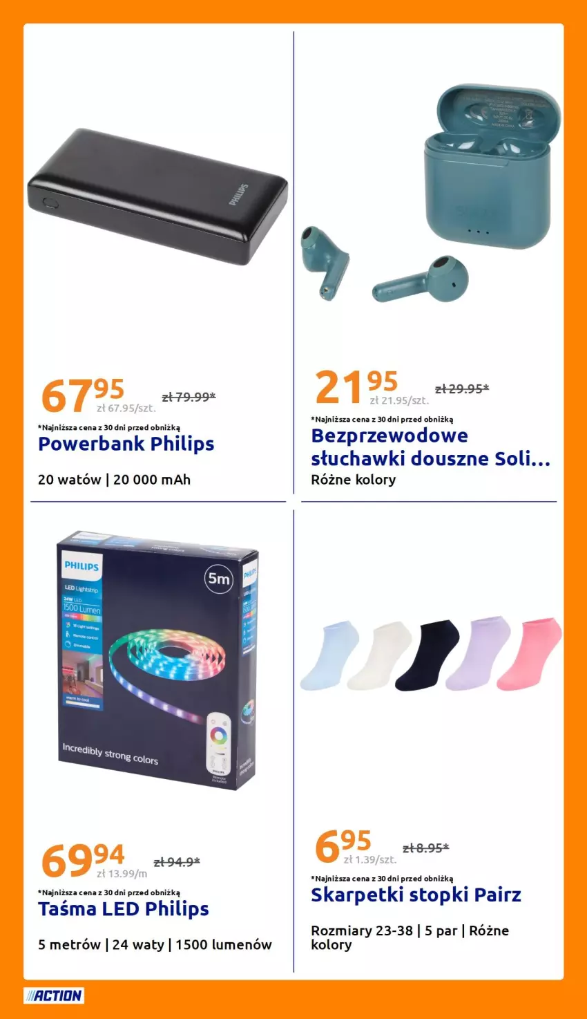 Gazetka promocyjna Action - Gazetka tydzień 31 2026 - ważna 29.07 do 04.08.2026 - strona 25 - produkty: Karp, Philips, Powerbank, Skarpetki, Słuchawki, Top