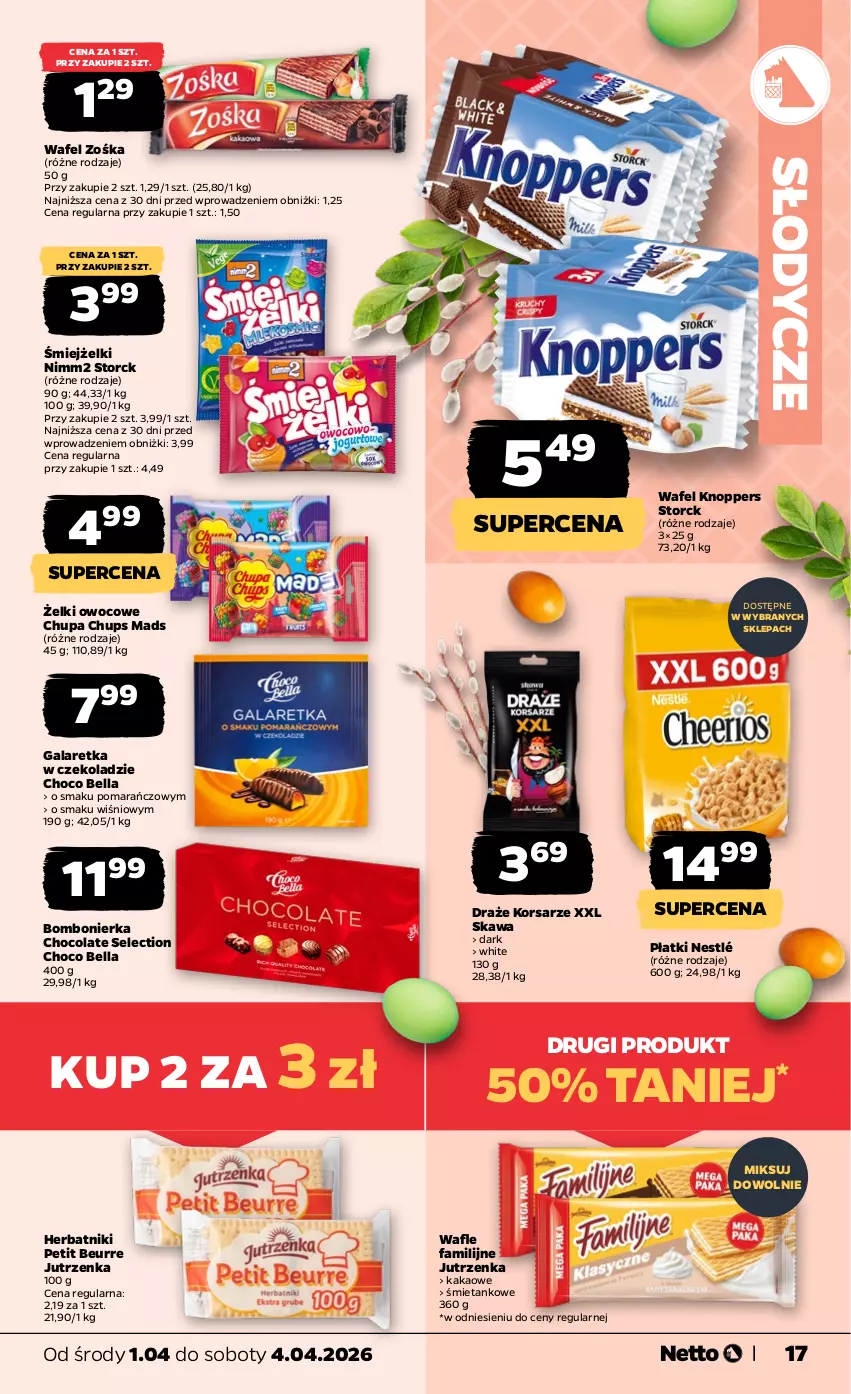 Gazetka promocyjna Netto - Od Środy - ważna 01.04 do 04.04.2026 - strona 17 - produkty: Bell, Bella, Chupa Chups, Fa, Gala, Galaretka, Herbatniki, Herbatniki Petit Beurre, Jutrzenka, Kakao, Kawa, Knoppers, Nestlé, Nimm2, Wafle