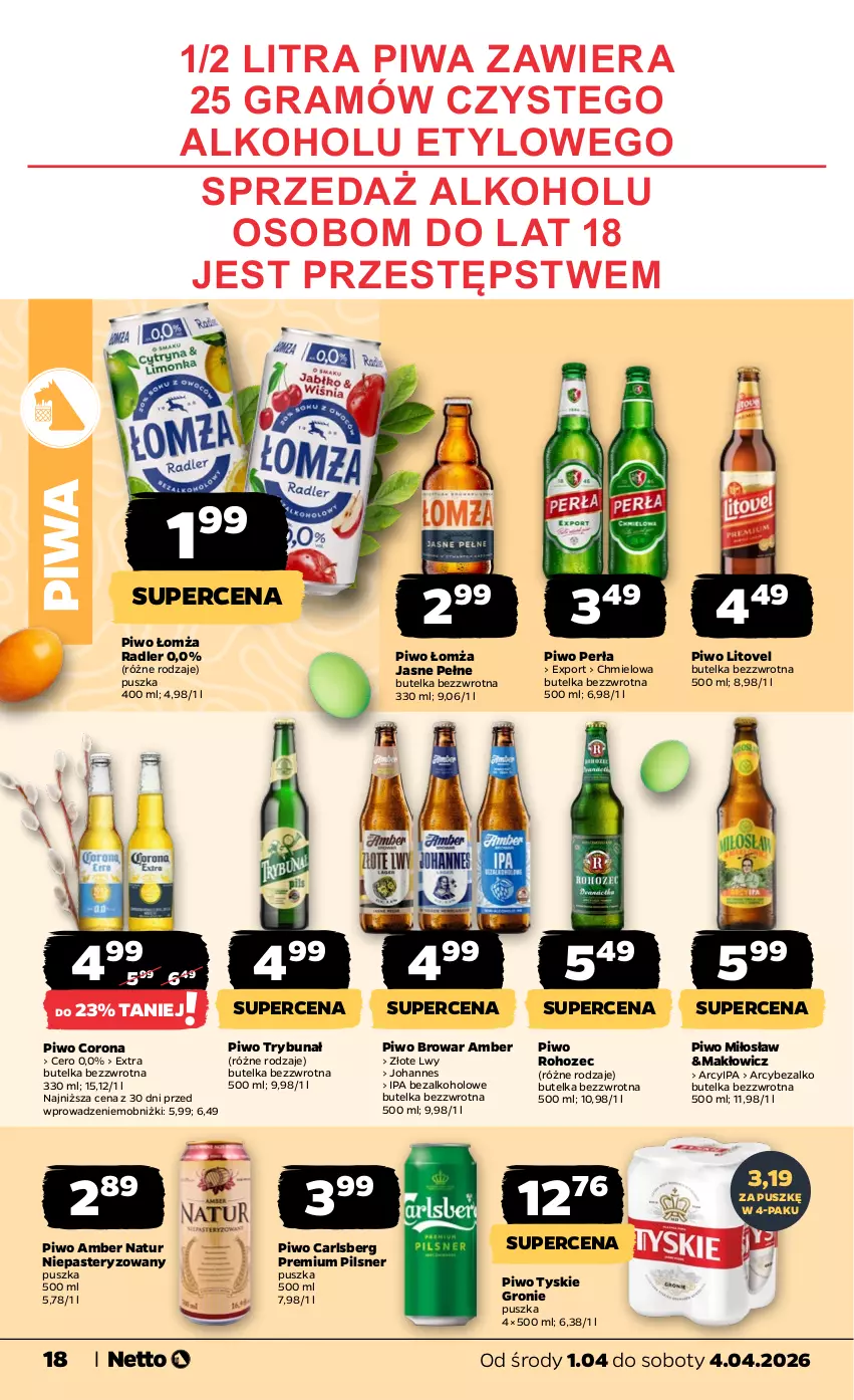 Gazetka promocyjna Netto - Od Środy - ważna 01.04 do 04.04.2026 - strona 18 - produkty: Carlsberg, Gra, Perła, Piwa, Piwo, Por, Radler, Tyskie