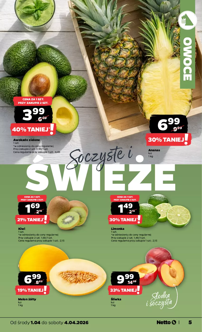 Gazetka promocyjna Netto - Od Środy - ważna 01.04 do 04.04.2026 - strona 5 - produkty: Ananas, Kiwi, Limonka, Melon, Owoce