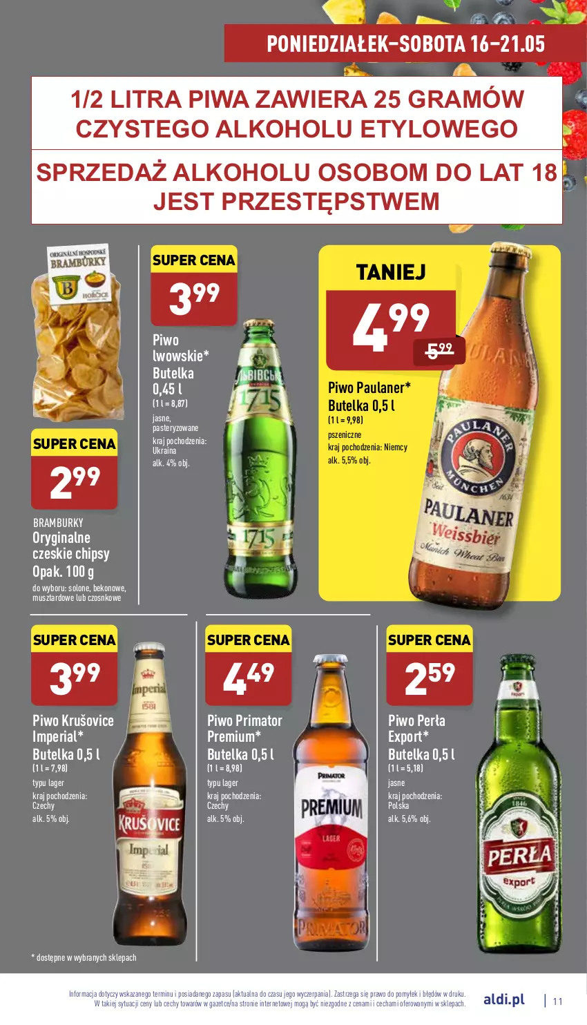 Gazetka promocyjna Aldi - Katalog spożywczy - ważna 16.05 do 21.05.2022 - strona 11 - produkty: Beko, Chipsy, Gin, Gra, Mus, Perła, Piwa, Piwo, Por, Prima