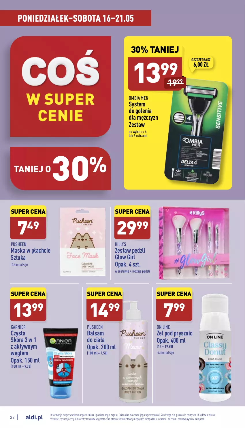 Gazetka promocyjna Aldi - Katalog spożywczy - ważna 16.05 do 21.05.2022 - strona 22 - produkty: Balsam do ciała, Garnier, Killys, Maska, Maska w płachcie, Zestaw pędzli