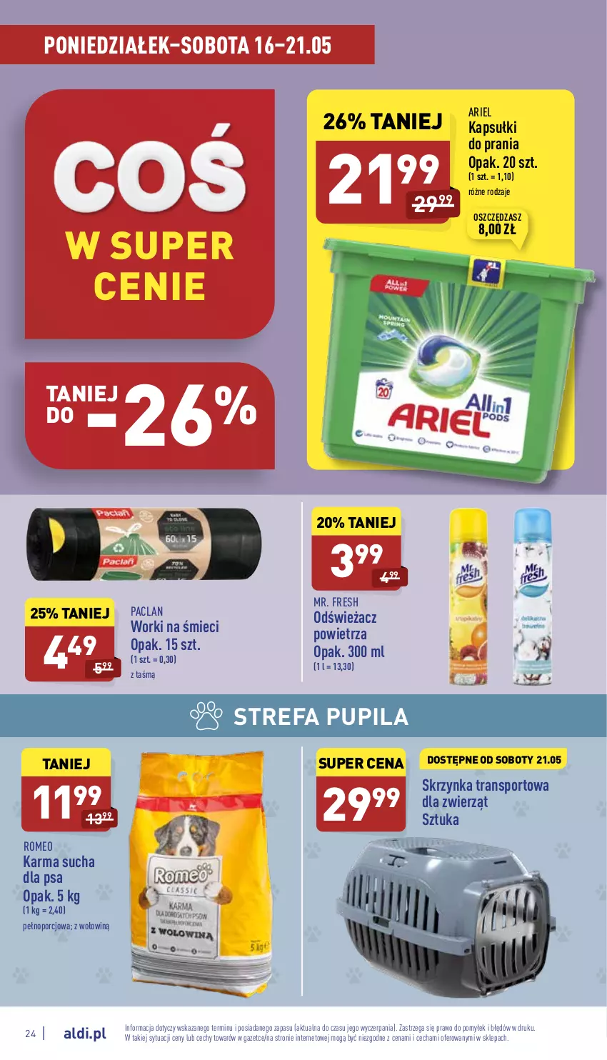 Gazetka promocyjna Aldi - Katalog spożywczy - ważna 16.05 do 21.05.2022 - strona 24 - produkty: Ariel, Fa, Kapsułki do prania, Odświeżacz powietrza, Por, Sport, Tran, Worki na śmiec, Worki na śmieci