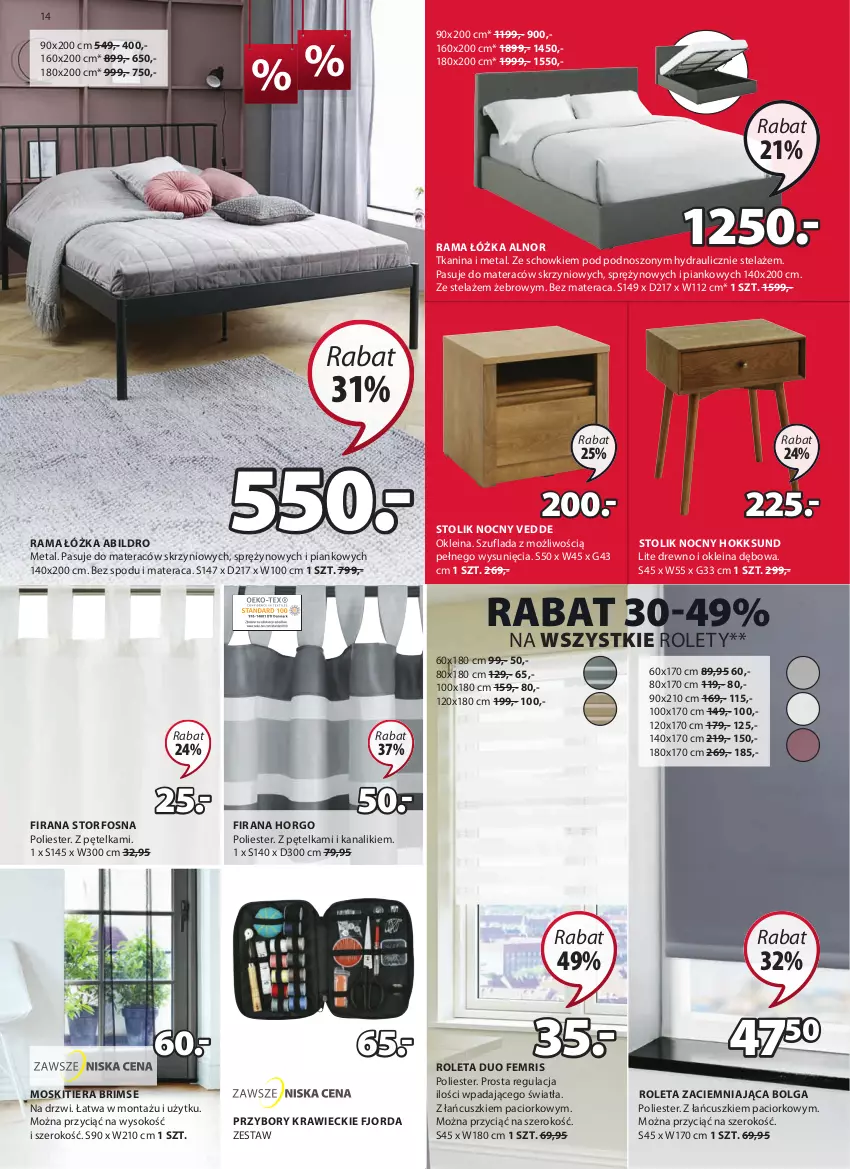 Gazetka promocyjna Jysk - Oferta tygodnia - ważna 22.06 do 05.07.2022 - strona 15 - produkty: Drzwi, Firana, LG, Materac, Przybory krawieckie, Rama, Rama łóżka, Roleta, Sok, Stolik, Stolik nocny, Tera