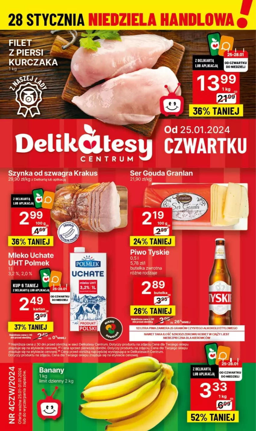 Gazetka promocyjna Delikatesy Centrum - NOWA GAZETKA Delikatesy Centrum od 25 stycznia! 25-31.01.2024 - ważna 25.01 do 31.01.2024 - strona 1 - produkty: Gouda, Gra, Krakus, Mleko, Piec, Piwa, Piwo, Rum, Ser, Szynka, Tyskie