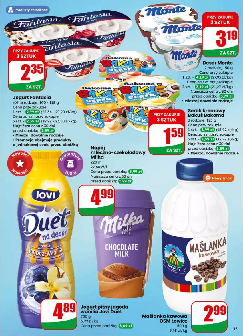 Gazetka promocyjna Dino - Gazetka 09 / 2026 - ważna 25.02 do 03.03.2026 - strona 37 - produkty: Bakoma, Deser, Fa, Fanta, Jogurt, Jogurt pitny, Maślanka, Milka, Monte, Ser, Serek