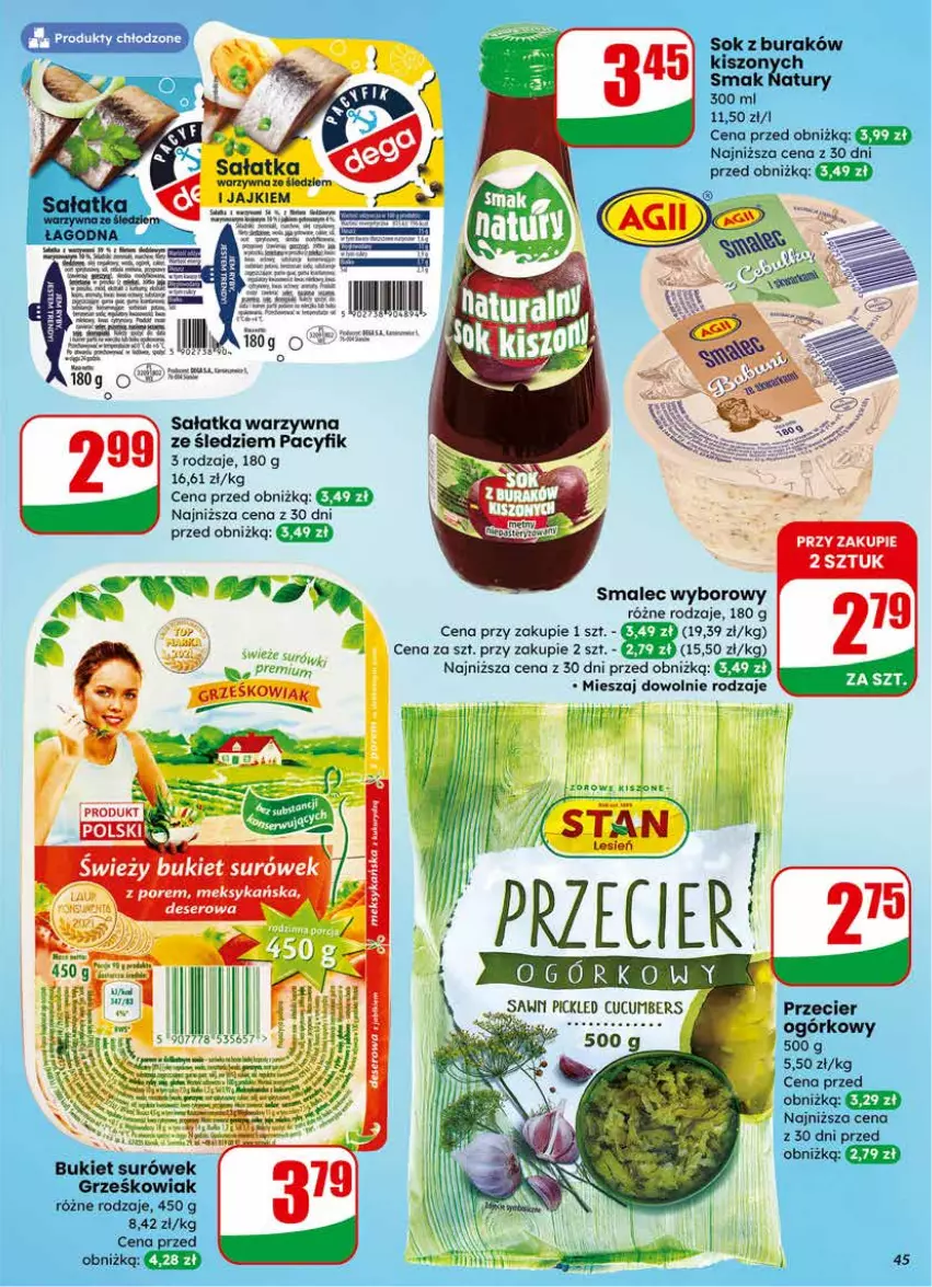 Gazetka promocyjna Dino - Gazetka 09 / 2026 - ważna 25.02 do 03.03.2026 - strona 45 - produkty: Bukiet, Deser, Fa, Por, Sałat, Sałatka, Sałatka warzywna, Ser, Smalec, Sok