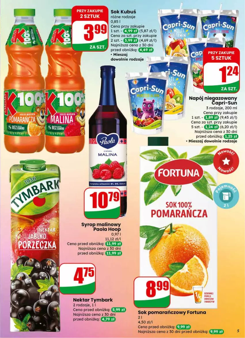 Gazetka promocyjna Dino - Gazetka 09 / 2026 - ważna 25.02 do 03.03.2026 - strona 5 - produkty: Fortuna, Hoop, Kubuś, Napój, Nektar, Paola, Sok, Syrop, Tymbark