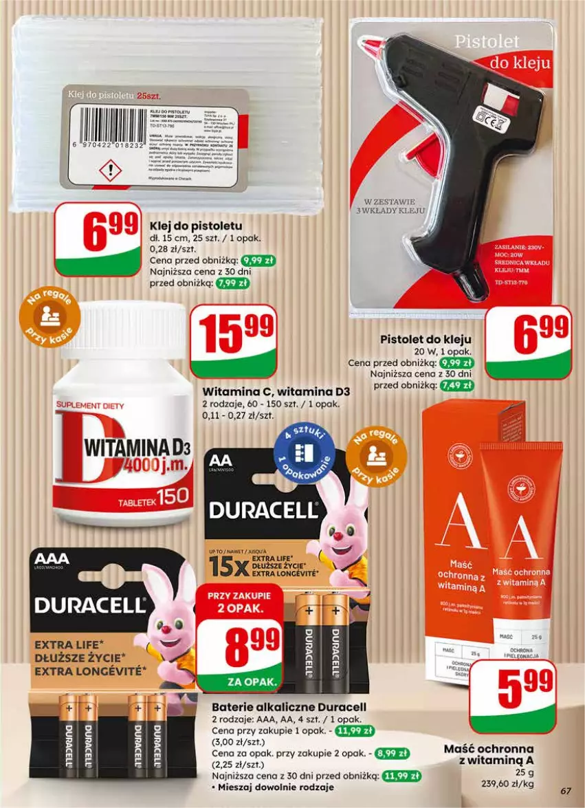 Gazetka promocyjna Dino - Gazetka 09 / 2026 - ważna 25.02 do 03.03.2026 - strona 67 - produkty: Baterie alkaliczne, Duracell, Klej, Pistolet
