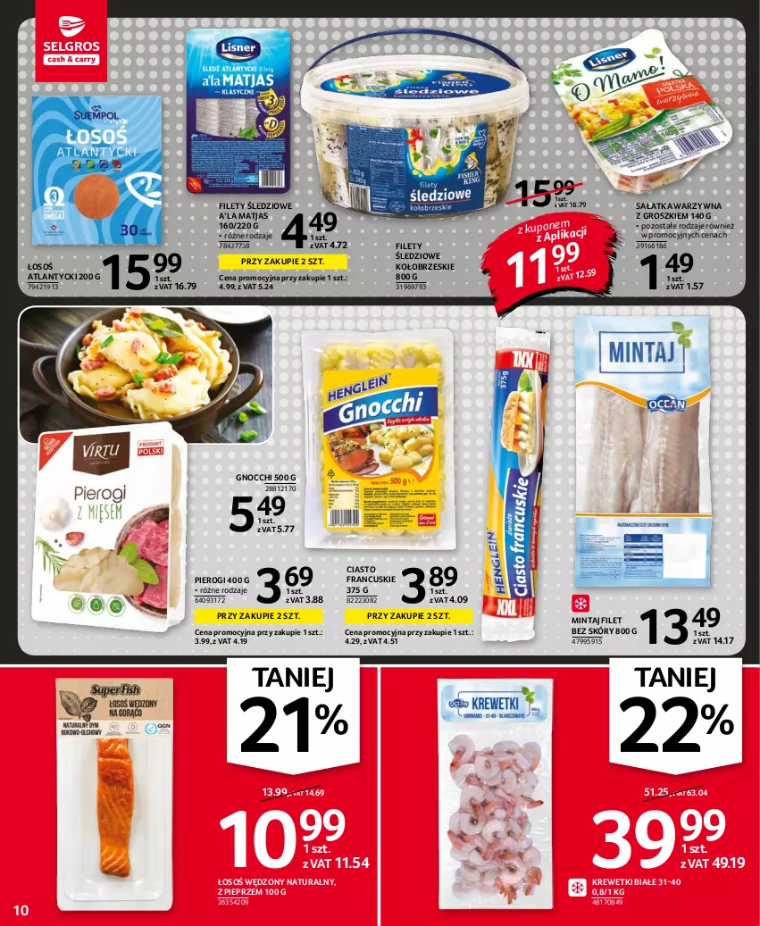 Gazetka promocyjna Selgros - Oferta spożywcza - ważna 28.10 do 09.11.2021 - strona 10 - produkty: Ciasto francuskie, Gnocchi, Krewetki, Matjas, Mintaj, Pieprz, Pierogi, Sałat, Sałatka, Sałatka warzywna