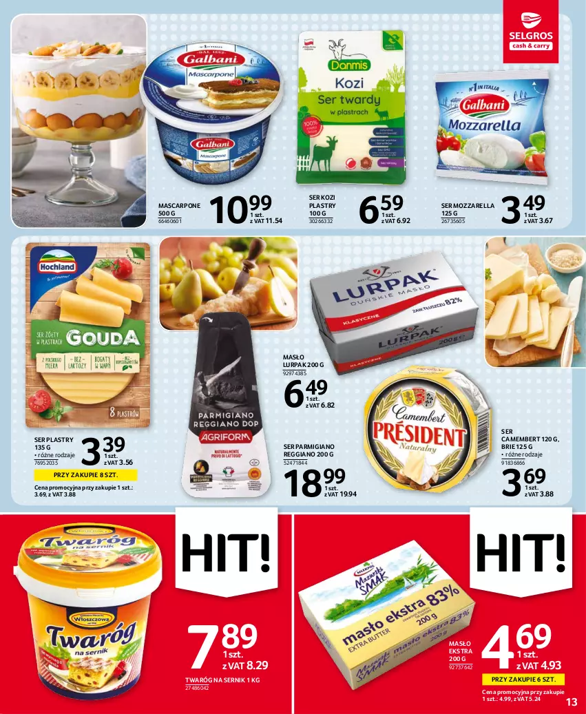 Gazetka promocyjna Selgros - Oferta spożywcza - ważna 28.10 do 09.11.2021 - strona 13 - produkty: Brie, Camembert, Lurpak, Mascarpone, Masło, Mozzarella, Ser, Ser kozi, Twaróg