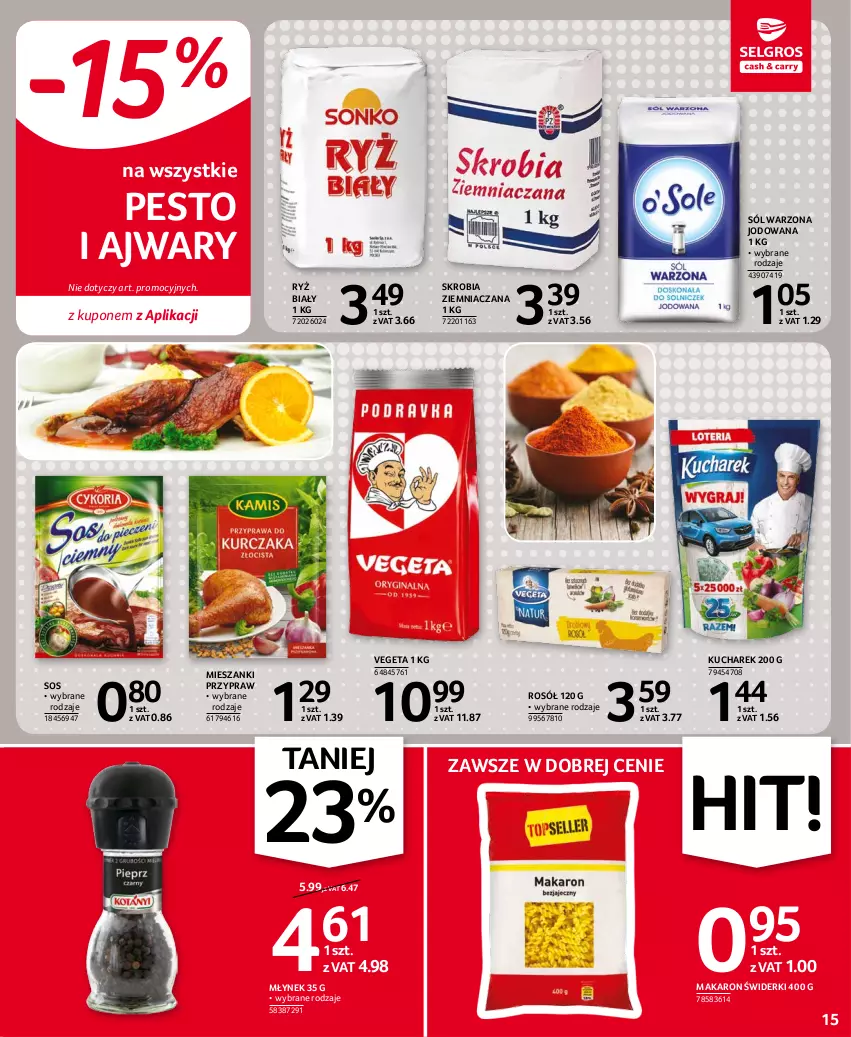 Gazetka promocyjna Selgros - Oferta spożywcza - ważna 28.10 do 09.11.2021 - strona 15 - produkty: Kucharek, Makaron, Młynek, Pesto, Rosół, Ryż, Ryż biały, Skrobia ziemniaczana, Sól, Sos, Vegeta