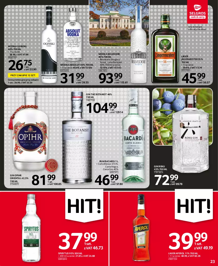 Gazetka promocyjna Selgros - Oferta spożywcza - ważna 28.10 do 09.11.2021 - strona 23 - produkty: Absolut, Aperol, Bacardi, Gin, Gra, Likier, Ogiński, Rum, Wódka